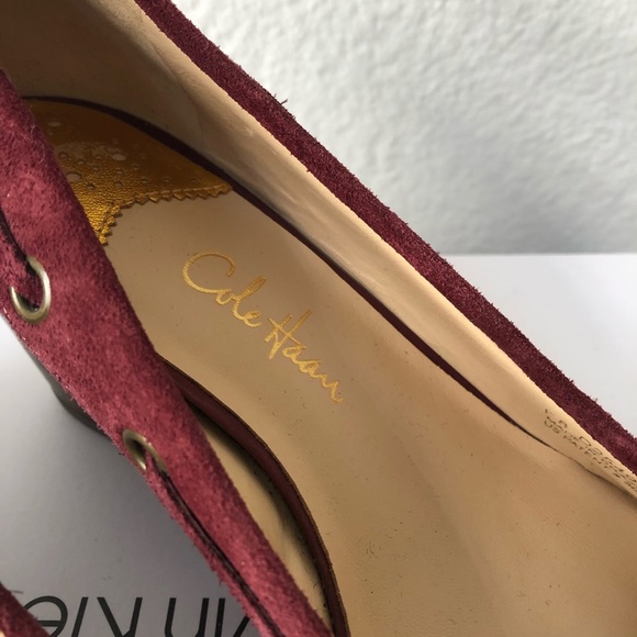 COLE HAAN + Nike Air Burgundy Suede Loafer Wedges - Picture 2 of 7